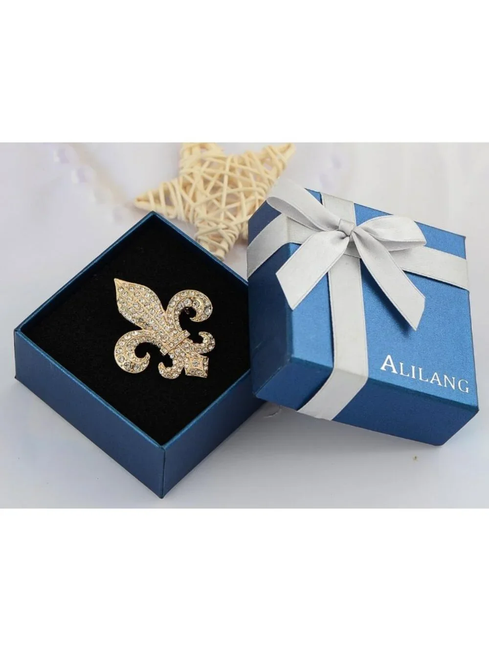 Elegant Gold Tone Black Gothic Fleur De Lis Lily Brooch Pin - Medieval Style